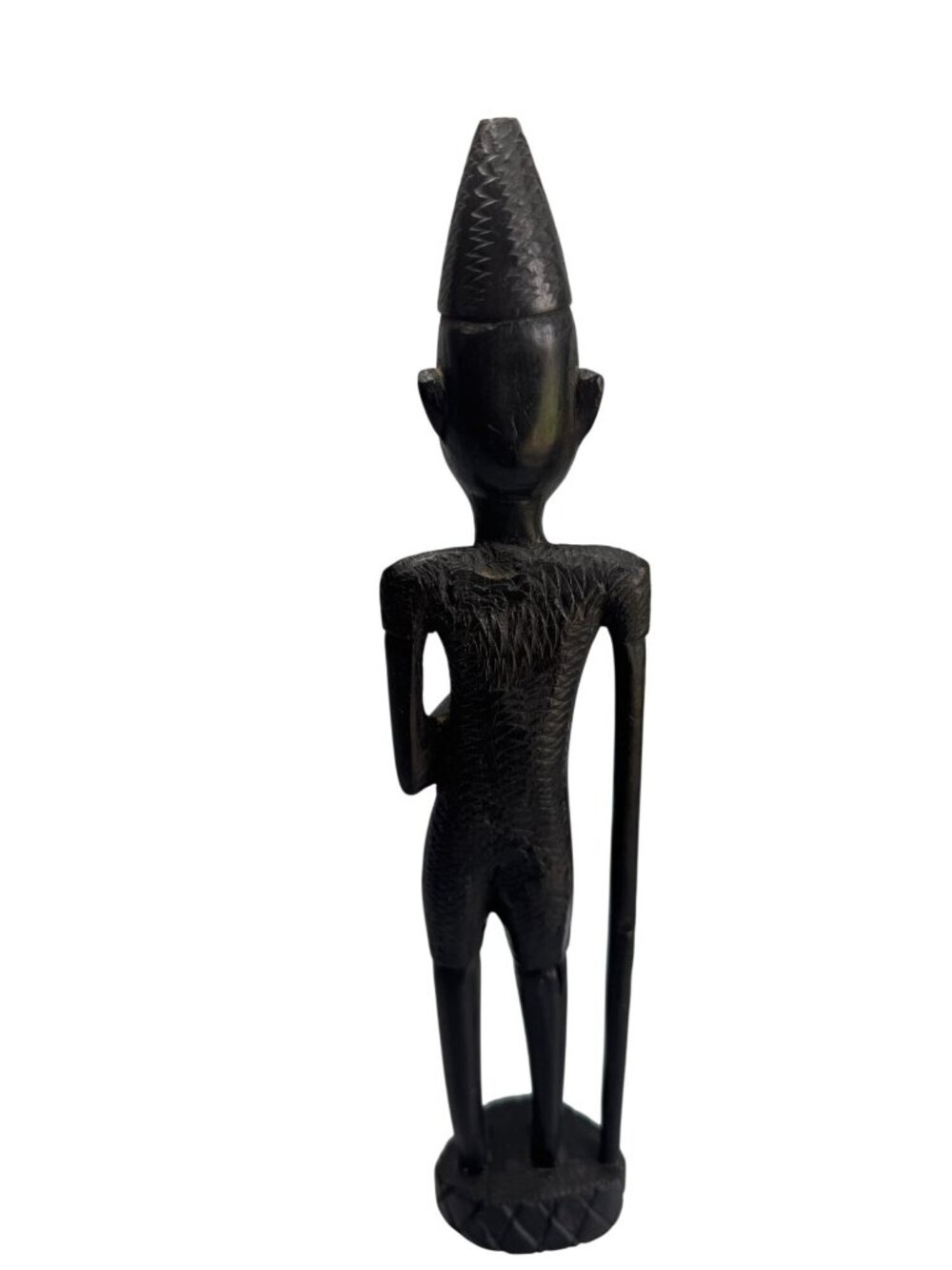 African Tribal Carved Wood Figure Sculpture Flute Player Ebony 15" - Picture 7 of 9